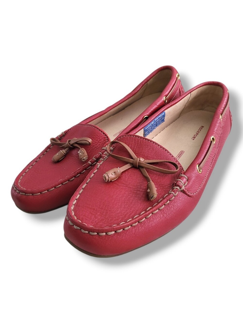 ROCKPORT Red Leather Washable Driving Moccasin Loafers - Picture 2 of 14